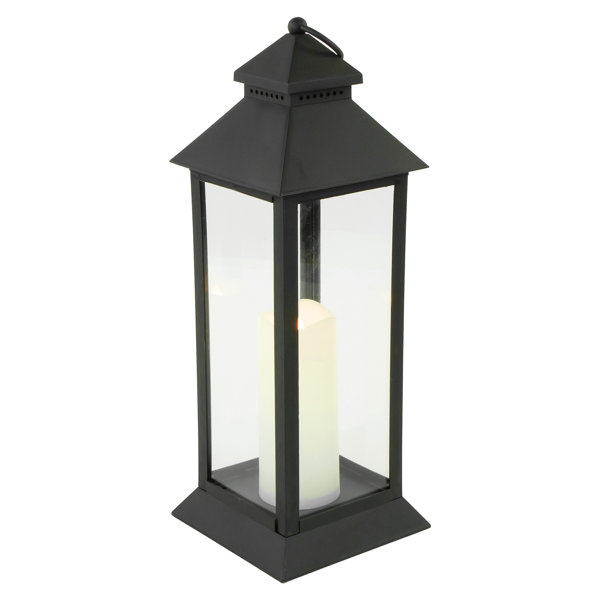 Northlight 15" LED Battery Operated Black Lantern with Flameless Candle